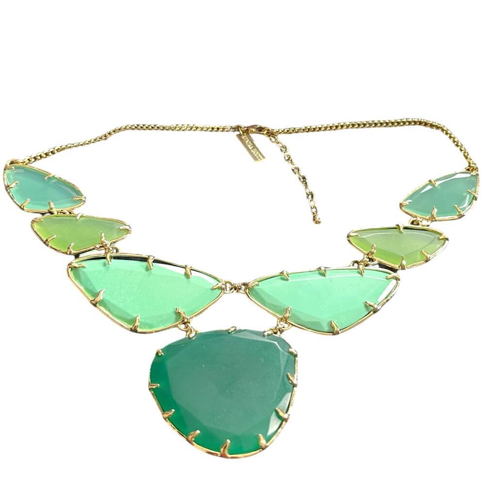 Vintage Kendra Scott Green Marisol Necklace Gold Plated Bib Statement Retired - Picture 9 of 11